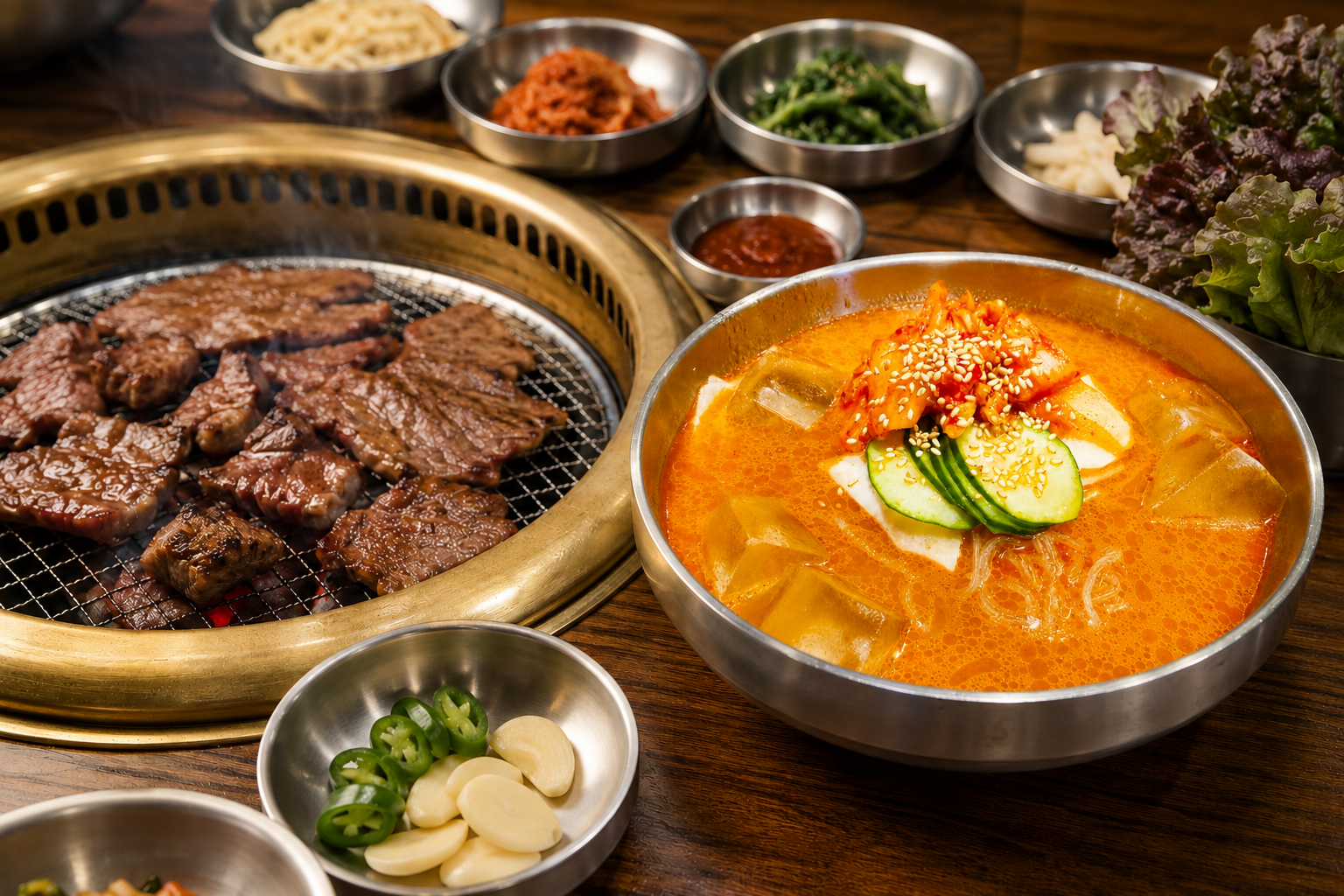 焼肉と一緒に楽しむ氷入り韓国冷麺
